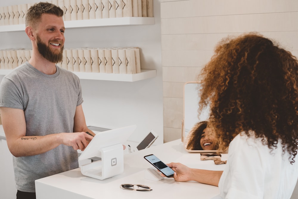 Customer paying at counter